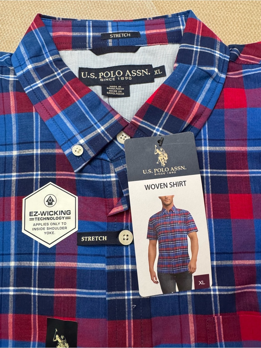 U.S. Polo Assn. Red and Blue Plaid Short-Sleeve Button-Down Shirt